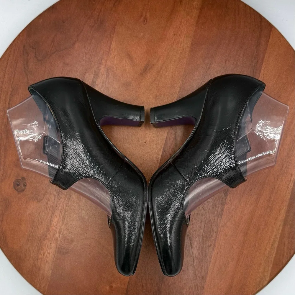 Bobbi Blu Gail Black Leather Mary Jane Pumps Round Toe Block Heel‎ Womens 7.5 M